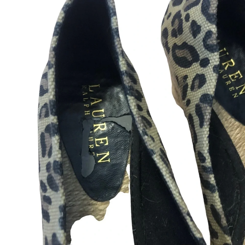Lauren Ralph Lauren Cecilia Leopard Print Espadrille Style Wedge Sandal.Size 7.5